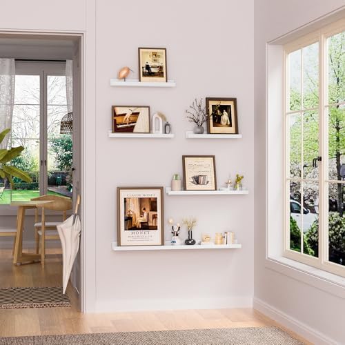 Heimlove Picture Ledge Shelf,48 inch Long Floating Shelves for Wall Set of 2,White Picture Shelf with Lip for Wall Decor,Living Room,Bedroom,Bookshelf,Nursery,Perfume
