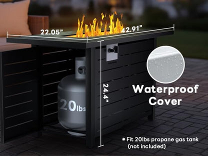ZAFRO 42.91 Inch Propane Fire Pit Table CSA-Listed Outdoor Fire Pit, 50,000 BTU Fire Pit Table with Lid and Lava Rock, Gas Fire Pit for Outside Patio Garden Backyard Deck Balcony