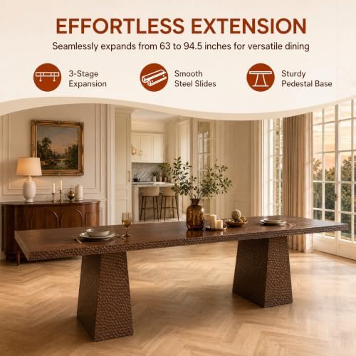 9 Piece Extendable Dining Table Set with 8 Velvet Chair,3 Adjustable Length