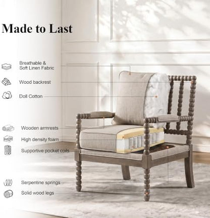 DUHOME Linen Fabric Spindle Accent Chairs Set of 2,Living Room Chairs