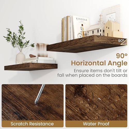 48 Inch Floating Shelves, 9.3 Inch Deep Wall Shelves for Bathroom, Living Room, Bedroom, Kitchen, Deep Long Shelf Wall Mounted 1 Pack Shelf for Books, Decor, Rustic Brown