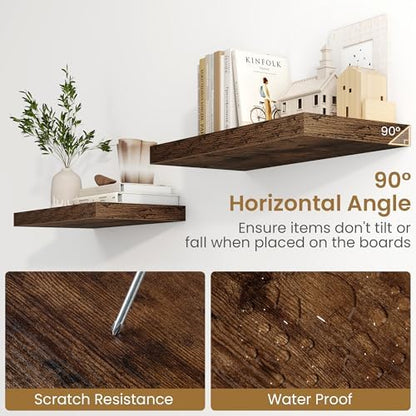 48 Inch Floating Shelves, 9.3 Inch Deep Wall Shelves for Bathroom, Living Room, Bedroom, Kitchen, Deep Long Shelf Wall Mounted 1 Pack Shelf for Books, Decor, Rustic Brown