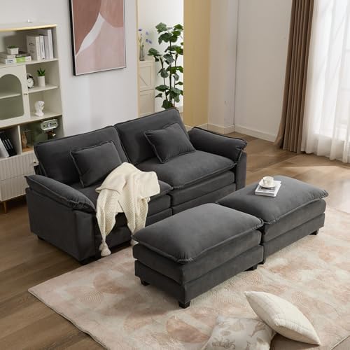 IPKIG 82.6" Modular Sectional Cloud Couch, Modern Sofa with 2 Ottomans