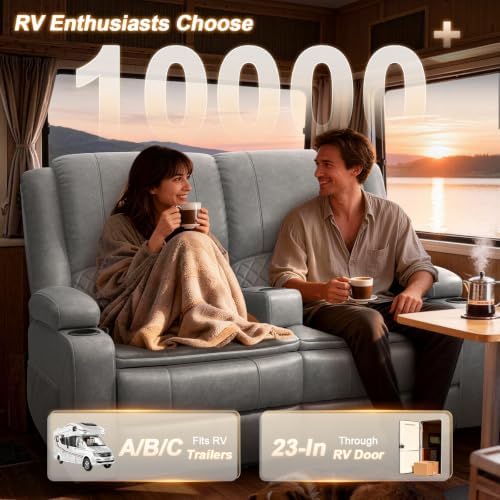 RV Loveseat Recliner Sofa, RV Reclining Loveseat Wall Hugger (Pu,Grey)