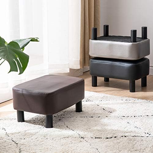 IBUYKE Small Footstool Ottoman, PU Faux Leather Footrest, Brown RF-BD209