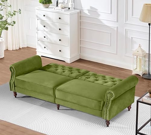 Legend Vansen 87.8 inchs Convertible Velvet Bed Sleeper Futon Sofas, Green