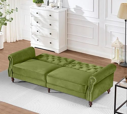 Legend Vansen 87.8 inchs Convertible Velvet Bed Sleeper Futon Sofas, Green