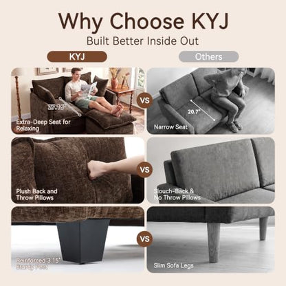 50" Love Seat with Ottoman, Small L Shape Cloud Sofa Couch, 2-Layer Cushion & 27" Deep Seat, 2 Pillows for Small Spaces, Bedroom, Apartment, Office, Living Room, Brown