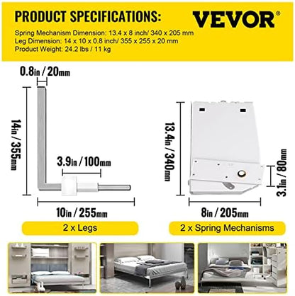 Happybuy Murphy Mounting Wall Springs Mechanism Heavy Duty Support Hardware DIY Kit for King Queen Bed (Vertical), White
