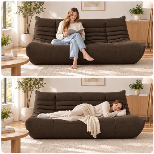 YVDNHP Bean Bag Chairs for Adults, 3 Seater Togo Sofa, Memory Foam, Coffee