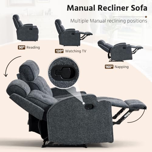 HAOMARKETS 3-Piece Manual Recliner Sofa Set, Included Recliner, Loveseat with Center Console and 3-Seater Couches, Overstuffed Reclining Couches with Cup Holders for Living Room, Dark Grey