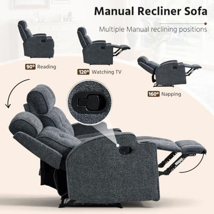 HAOMARKETS 3-Piece Manual Recliner Sofa Set, Included Recliner, Loveseat with Center Console and 3-Seater Couches, Overstuffed Reclining Couches with Cup Holders for Living Room, Dark Grey