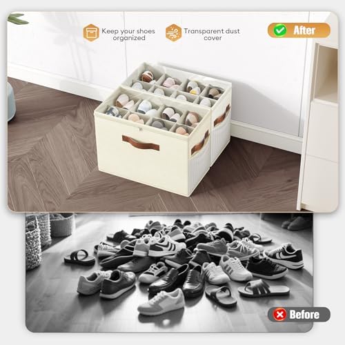 2 Pack Shoe Organizer for Closet, Foldable Shoe Storage with Adjustable