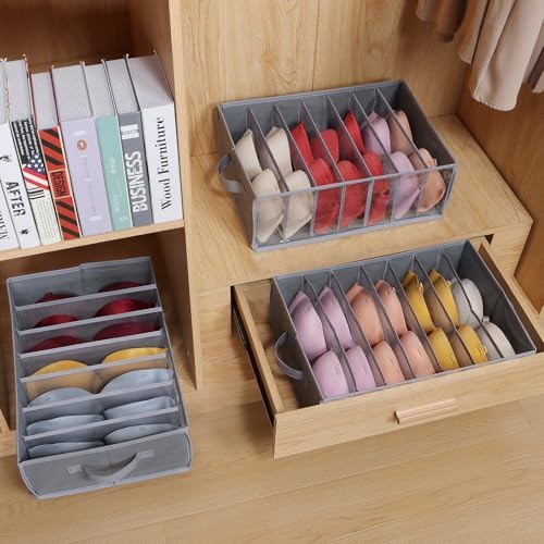 Upgraded Underwear Drawer Organizer Sock Organizer, Grey, 3 Pack