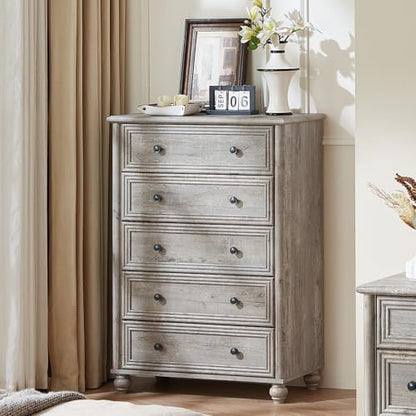 RWYHG Farmhouse 5 Drawer Dresser Set of 2, Chest of Drawers for Bedroom