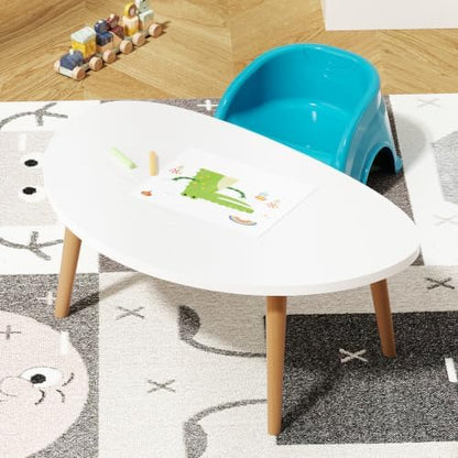 Small Coffee Table, Oval Coffee Tables for Small Space 23.6"L Kidney White