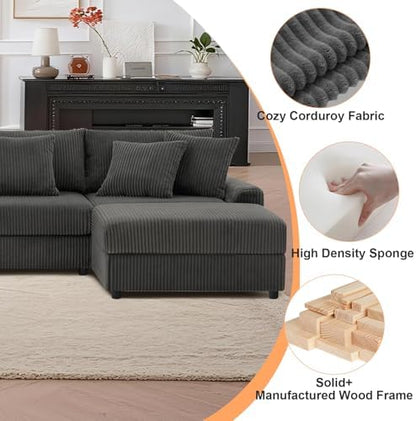 144" Corduroy Sectional Modular Couch with Speakers