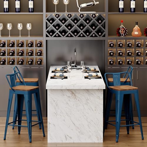 30" Barstools Set of 4 Counter Height Bar Stools Side Chair-Distressed Navy