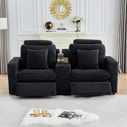 ORRD Multifunctional Storage Console with Dual Cup Holders, Table, USB Charging Station for Modular Sectional Sofa for Living Room-Black