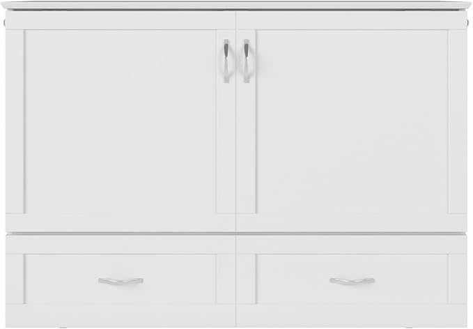 AFI Hamilton Full Murphy Bed Chest with Mattress, Storage, and Built-in Charger in White