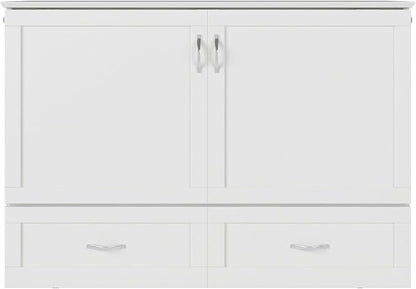 AFI Hamilton Full Murphy Bed Chest with Mattress, Storage, and Built-in Charger in White