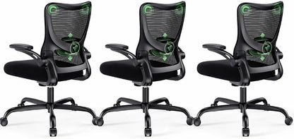 Marsail Ergonomic Office Chair Desk Chair with 3D PU Armrests and Adjustable Lumbar Support Breathable Mesh Chair Executive Rolling Swivel Comfy Task Chair for Home Office Gaming，Pack of 3