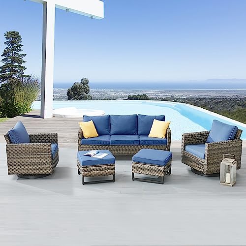 Belord Wicker Chairs Outdoor Bistro Set Oversize Patio Swivel Rocker, Rattan Outdoor Seating Set of 2 Swivel Glider Chairs Wicker Furniture for Porch Deck Backyard with Water-Resistant
