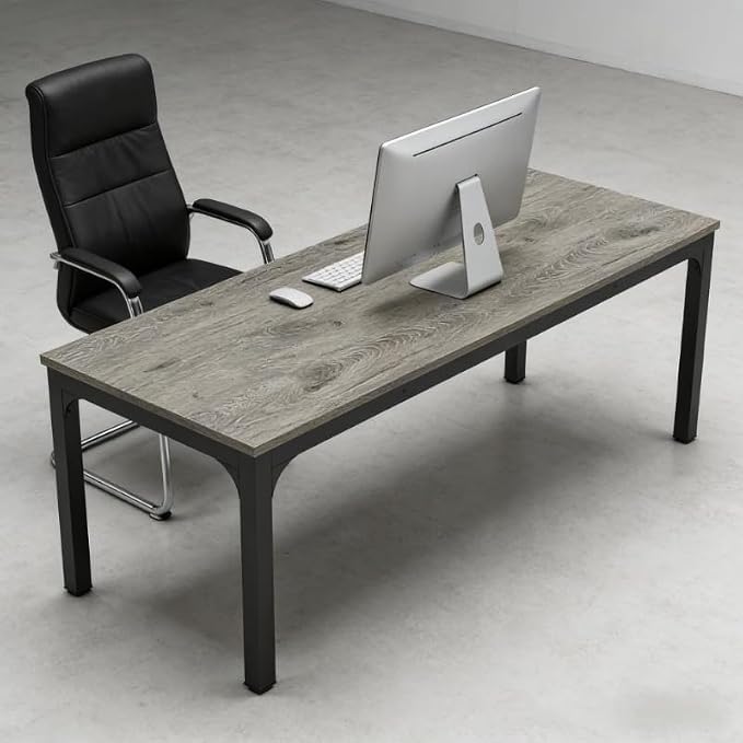 Practical Computer Desk,Rectangle Conference Table,Executive Desk(Only Table) (Black+ Gray + MDF+Iron)