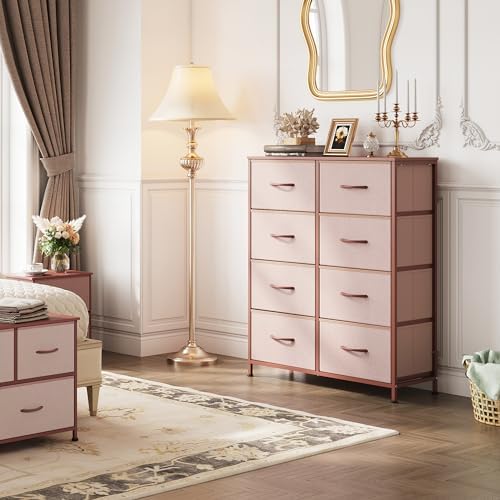 WLIVE 8 Drawer Fabric Dresser for Bedroom, Tall Storage Tower, Pink
