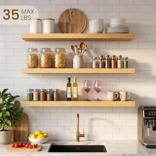 Dreamland 30inch Floating Shelves for Bathroom, Wall Shelf, 3 Pack, Oak