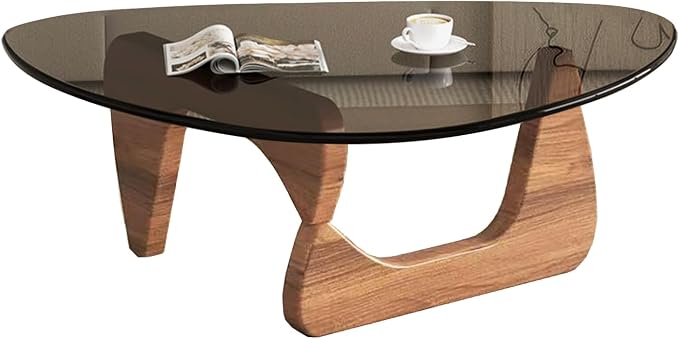 Mid Century Modern Glass Coffee Table, Coffee Table for Living Room, Noguchi Coffee Tables,Suitable for Bedroom Living Room Reception Office Tables (Walnut/Grey, ML)