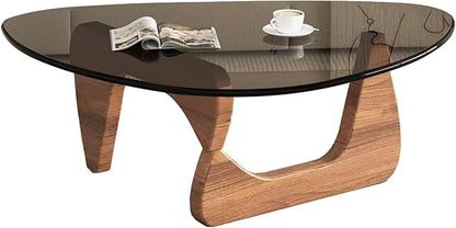 Mid Century Modern Glass Coffee Table, Coffee Table for Living Room, Noguchi Coffee Tables,Suitable for Bedroom Living Room Reception Office Tables (Walnut/Grey, ML)