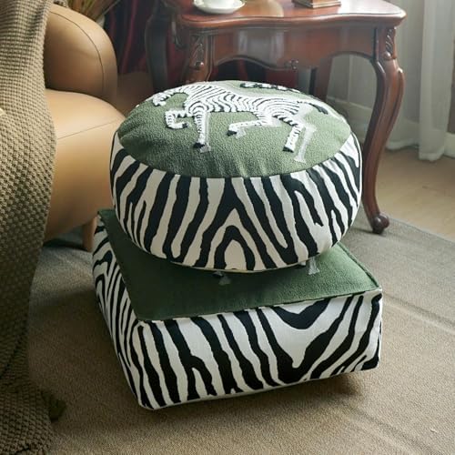 Embroidered Unstuffed Square Pouf Ottoman, Green