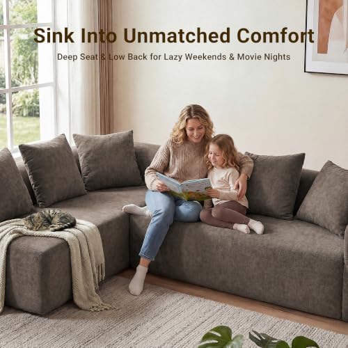 Claiks 142" Cloud Boneless Couch, Modular Sectional, Light Grey