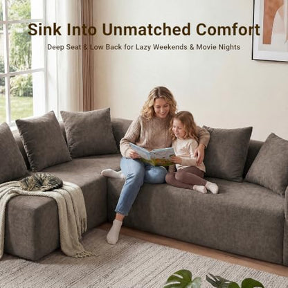 Claiks 142" Cloud Boneless Couch, Modular Sectional, Light Grey