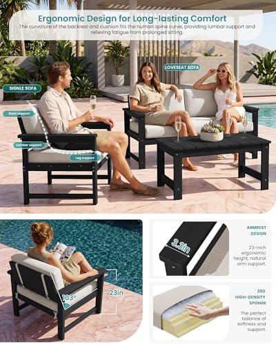 SERWALL 8 Pieces HDPE Outdoor Conversation Sofa Set with Cushion