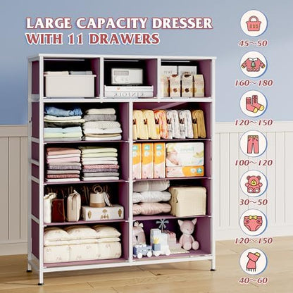 WLIVE 11 Drawer Dresser for Bedroom, Tall Chest of Drawers, A-Pink