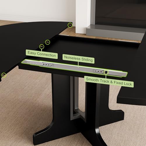 Feonase 59" Round Extendable Dining Room Table for 4-6, Modern Oval Kitchen Table with Heavy Duty Wood Base, Metal Frame Support, for Kitchen Dining Living Room, Easy Assembly, Black