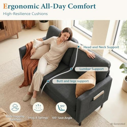 56'' Dark Grey Fabric Loveseat Small Couch with 2 USB for Living Room Sofa