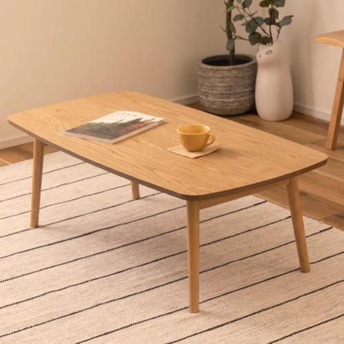 AZUMAYA Folding Legs Coffee Table W41.3 x D20.5 x H14.0 in Natural Oak and Rubber Wood Floor Table for Living Room BLT-229OAK