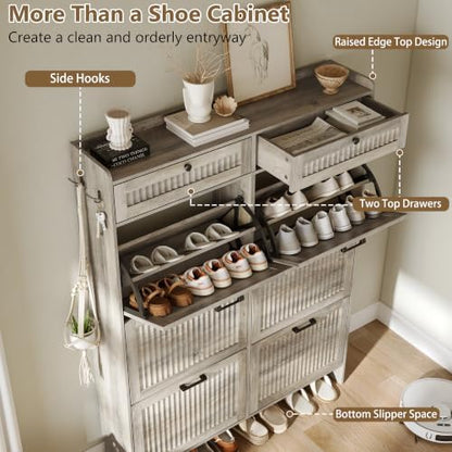 Shoe Cabinet for Entryway with 6 Flip Drawers & 2 Storage Drawers