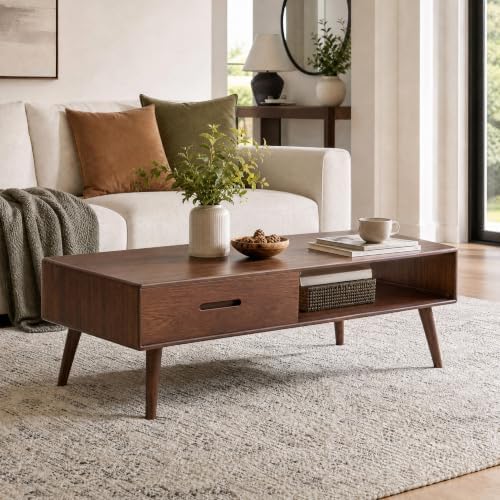 100% Solid Oak Coffee Table for Living Room,Fully Assembled, 47.24'' W