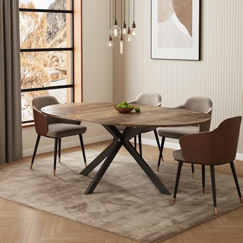 59-Inch Extendable Round Dining Table, 4-6 People Expandable Kitchen Table