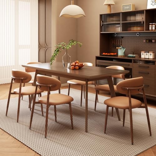 Upholstered Dining Chairs Set of 4 Mid-Century Modern Kitchen & Dining Room Chairs with PU Leather Seat and Backrest Ergonomic Sillas de Comedor(Walnut/Brown)