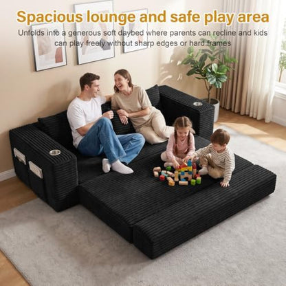 77" Convertible Futon Sofa Bed, Boneless Couch for Living Room (Black)