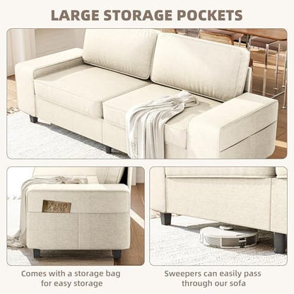 3 Seater Sofa Couch with Deep Seats, 84" Sofa for Living Room, Removable Cover, Chenille Fabric Couches for Living Room, Bedroom, Apartment and Office