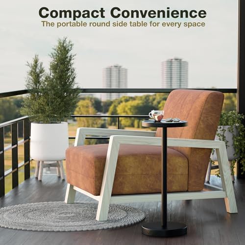 BLUEWEST Small Round Side Table, Drink Table with Phone Slot, 22" Black