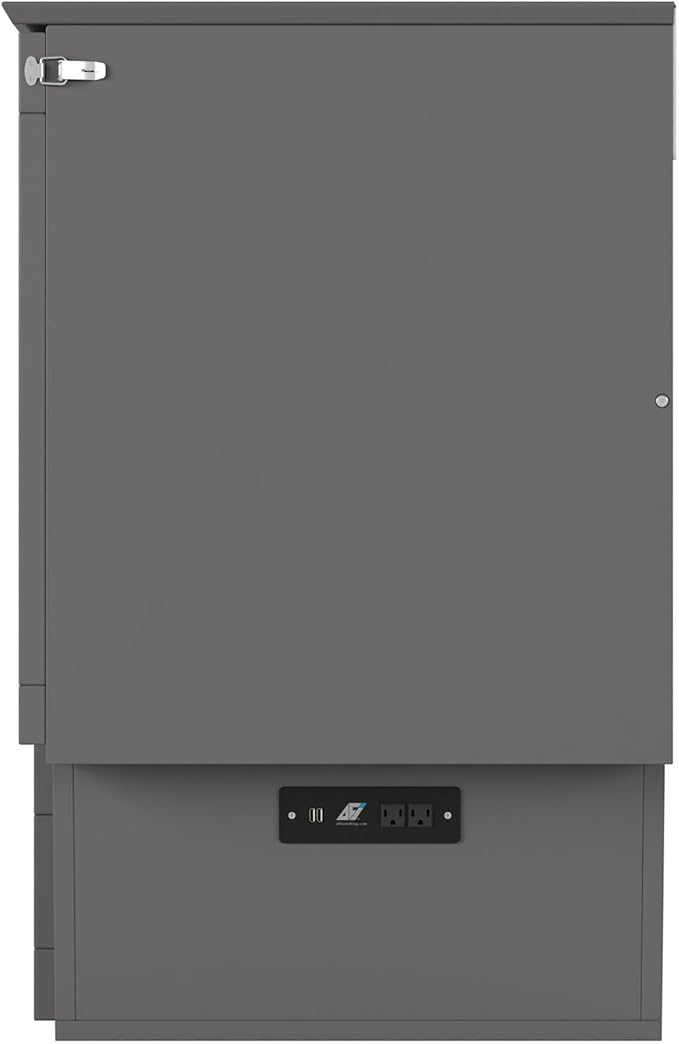 AFI, Nantucket Full Size Murphy Bed Chest with Mattress, Storage Drawer and Built-in USB Charger, Grey