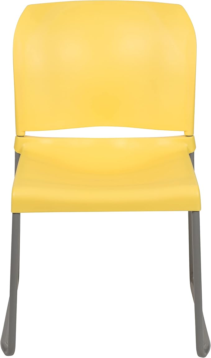 Flash Furniture HERCULES Series 5 Pack 880 lb. Capacity Yellow Full Back Contoured Stack Chair with Gray Powder Coated Sled Base