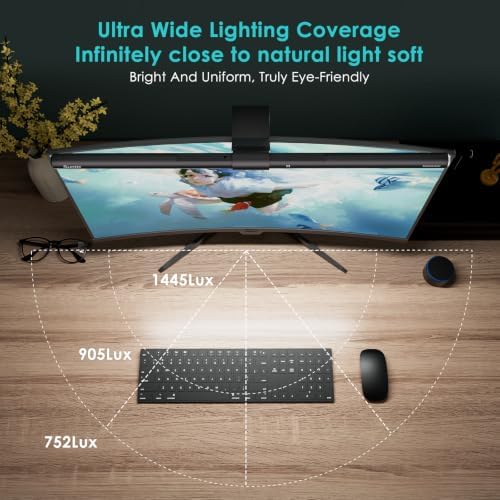 Quntis Monitor Light Bar with Remote Control, Fit for Curved/Flat Monitor, Eye-Care USB Computer Lamp Dimmable Screen Light Bar with Auto-Dimming, No Glare Home Office Gaming Desk Lamp